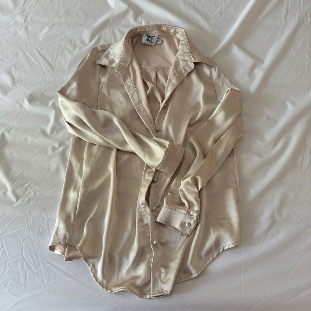 Princess Polly Champagne Button Up Satin Shirt